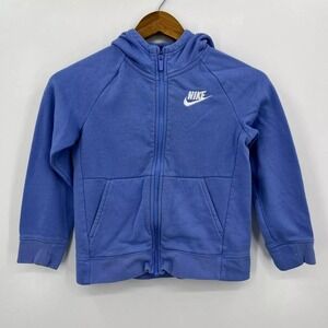 Nike Full Zip Hoodie Girls Size S Blue Solid Embroidered Logo Standard Fit